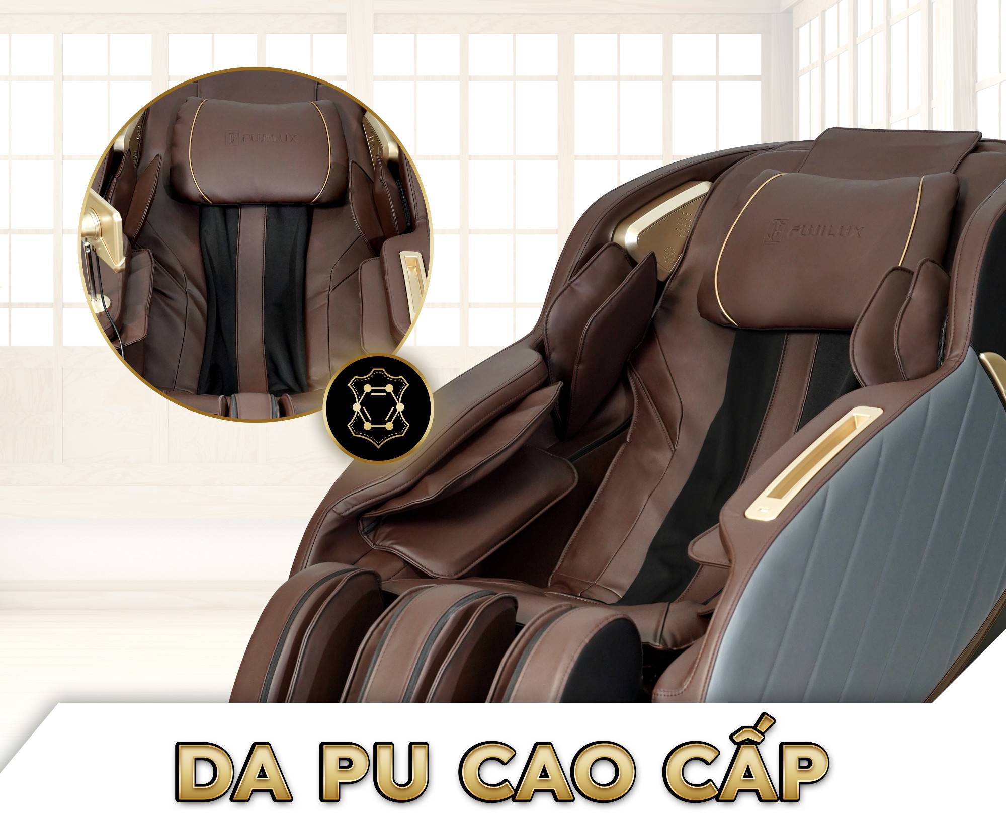 Da PU cao cấp được sử dụng trên ghế massage JP8888