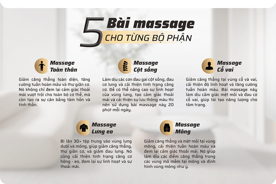 5 bài massage cho từng bộ phận của ghế massage JP5555
